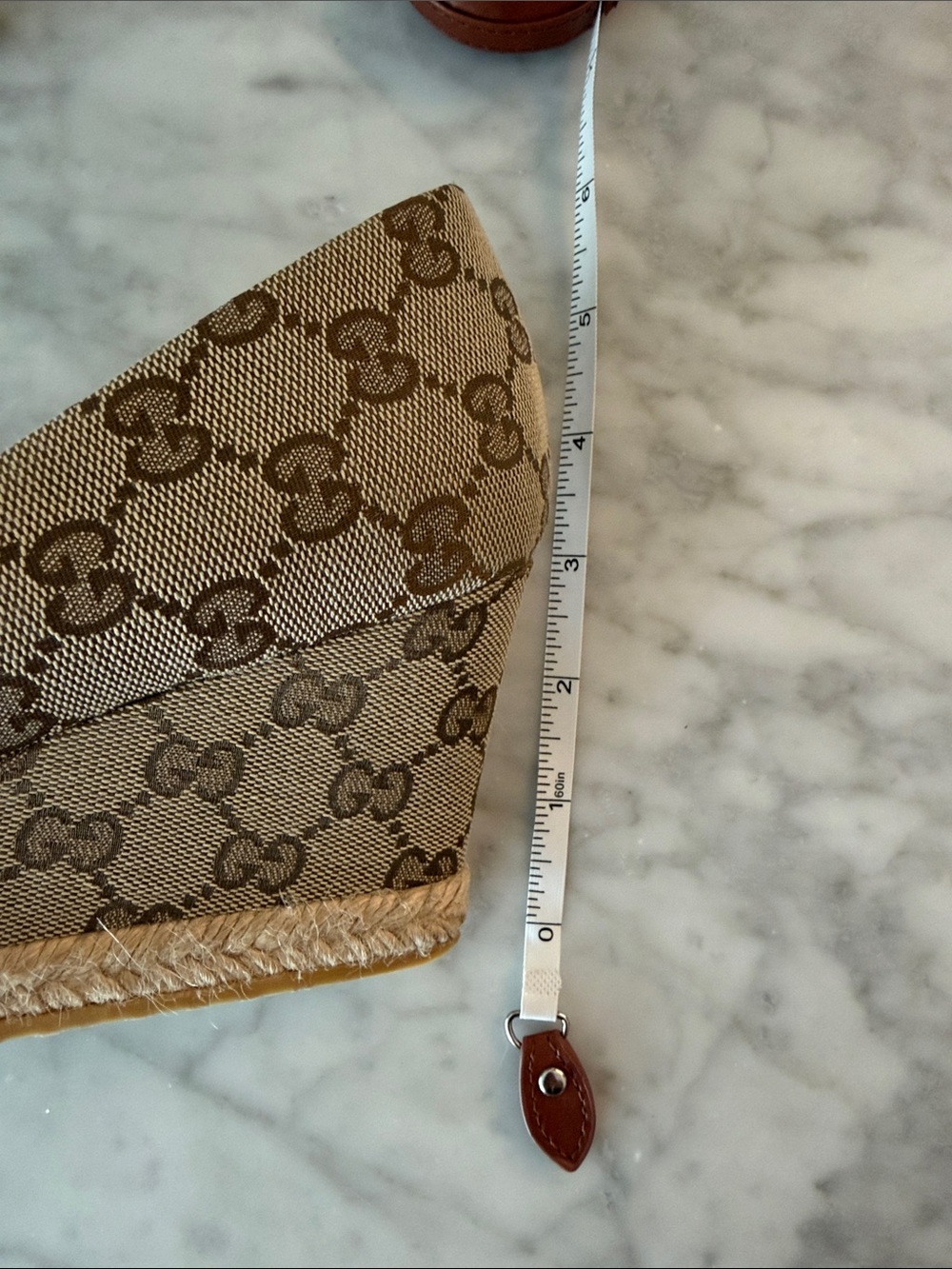 Gucci Beige Monogram Peep-Toe Heels espadrille with Horsebit - Picture 9 of 9